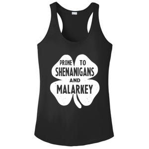 Prone To Shenanigans And Malarkey Funny St Patricks Day Ladies PosiCharge Competitor Racerback Tank