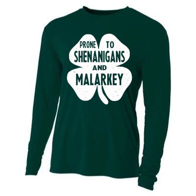 Prone To Shenanigans And Malarkey Funny St Patricks Day Cooling Performance Long Sleeve Crew