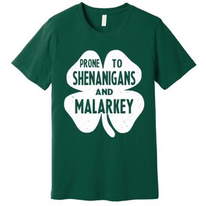 Prone To Shenanigans And Malarkey Funny St Patricks Day Premium T-Shirt