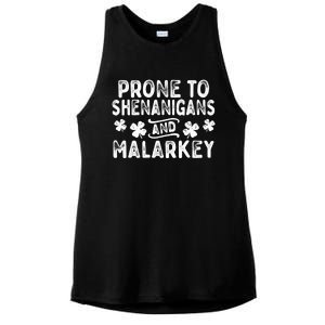 Prone To Shenanigans and Malarkey St Patricks Day Ladies PosiCharge Tri-Blend Wicking Tank