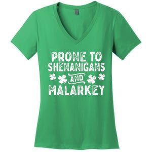 Prone To Shenanigans and Malarkey St Patricks Day Women's V-Neck T-Shirt