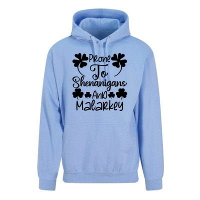 Prone To Shenanigans And Malarkey Funny St Patricks Day Design Unisex Surf Hoodie