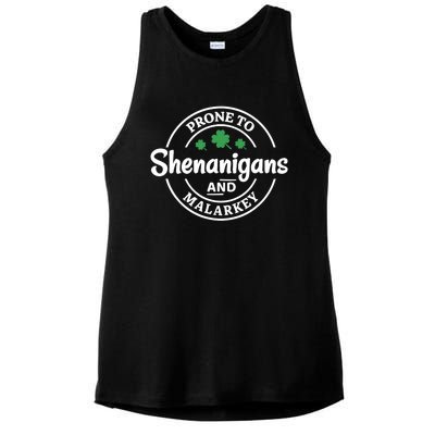 Prone to Shenanigans and Malarkey Funny St. Patricks's Day Ladies PosiCharge Tri-Blend Wicking Tank