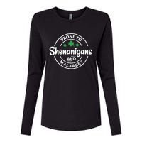 Prone to Shenanigans and Malarkey Funny St. Patricks's Day Womens Cotton Relaxed Long Sleeve T-Shirt