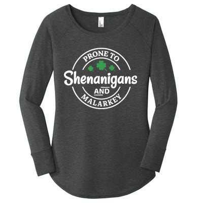 Prone to Shenanigans and Malarkey Funny St. Patricks's Day Women's Perfect Tri Tunic Long Sleeve Shirt