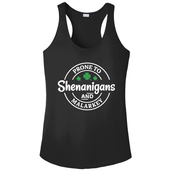 Prone to Shenanigans and Malarkey Funny St. Patricks's Day Ladies PosiCharge Competitor Racerback Tank