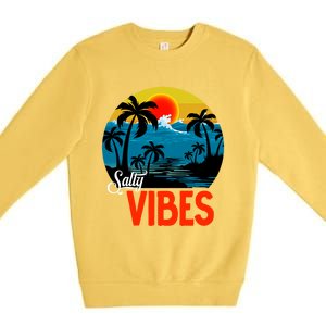 Palm Trees Salty Vibes Design Summer Time Travel Beach Premium Crewneck Sweatshirt