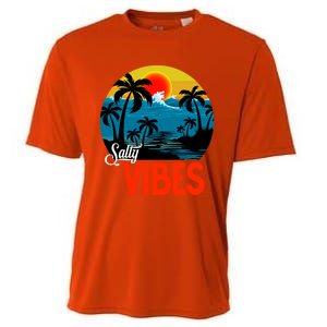 Palm Trees Salty Vibes Design Summer Time Travel Beach Cooling Performance Crew T-Shirt