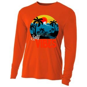 Palm Trees Salty Vibes Design Summer Time Travel Beach Cooling Performance Long Sleeve Crew