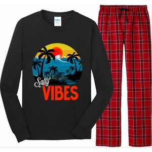 Palm Trees Salty Vibes Design Summer Time Travel Beach Long Sleeve Pajama Set