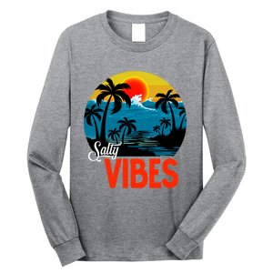 Palm Trees Salty Vibes Design Summer Time Travel Beach Long Sleeve Shirt