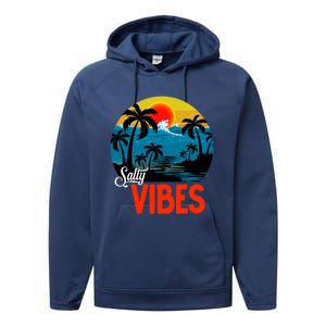 Palm Trees Salty Vibes Design Summer Time Travel Beach Performance Fleece Hoodie