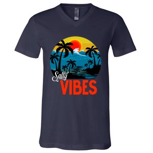 Palm Trees Salty Vibes Design Summer Time Travel Beach V-Neck T-Shirt