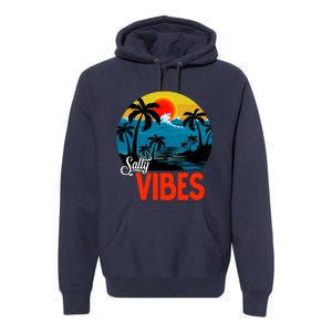 Palm Trees Salty Vibes Design Summer Time Travel Beach Premium Hoodie