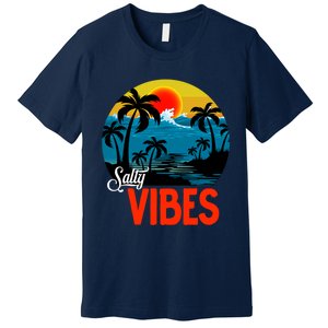 Palm Trees Salty Vibes Design Summer Time Travel Beach Premium T-Shirt