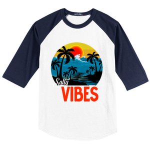 Palm Trees Salty Vibes Design Summer Time Travel Beach Baseball Sleeve Shirt