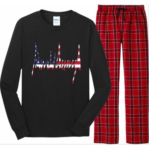 President Trump Signature Usa Flag Color Patriotic American Gift Long Sleeve Pajama Set