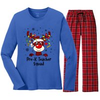 Prek Teacher Squad Reindeer Funny Teacher Christmas Xmas Meaningful Gift Women's Long Sleeve Flannel Pajama Set 