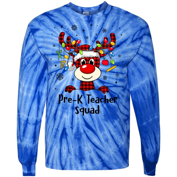 Prek Teacher Squad Reindeer Funny Teacher Christmas Xmas Meaningful Gift Tie-Dye Long Sleeve Shirt