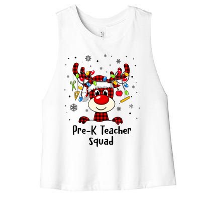 Prek Teacher Squad Reindeer Funny Teacher Christmas Xmas Meaningful Gift Women's Racerback Cropped Tank