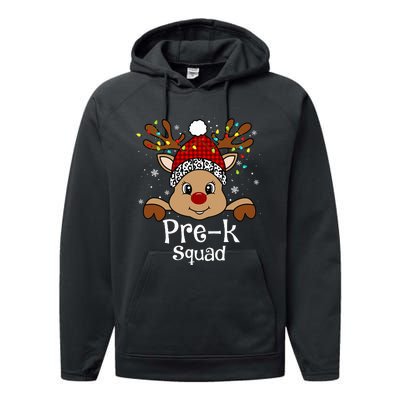 PreK Teacher Squad Funny Teacher Christmas Reindeer Xmas  Performance Fleece Hoodie