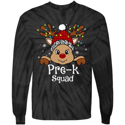 PreK Teacher Squad Funny Teacher Christmas Reindeer Xmas  Tie-Dye Long Sleeve Shirt