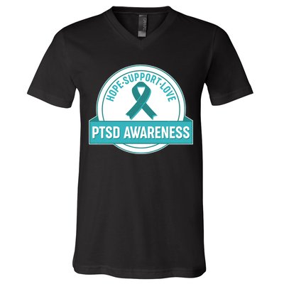 PTSD Awareness Hope Support Love V-Neck T-Shirt