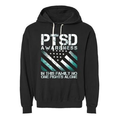 PTSD Awareness In This Family No One Fights Alone Garment-Dyed Fleece Hoodie