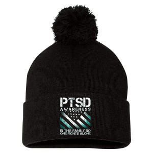 PTSD Awareness In This Family No One Fights Alone Pom Pom 12in Knit Beanie