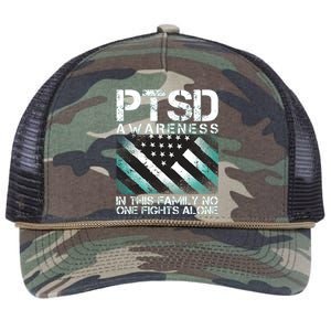 PTSD Awareness In This Family No One Fights Alone Retro Rope Trucker Hat Cap