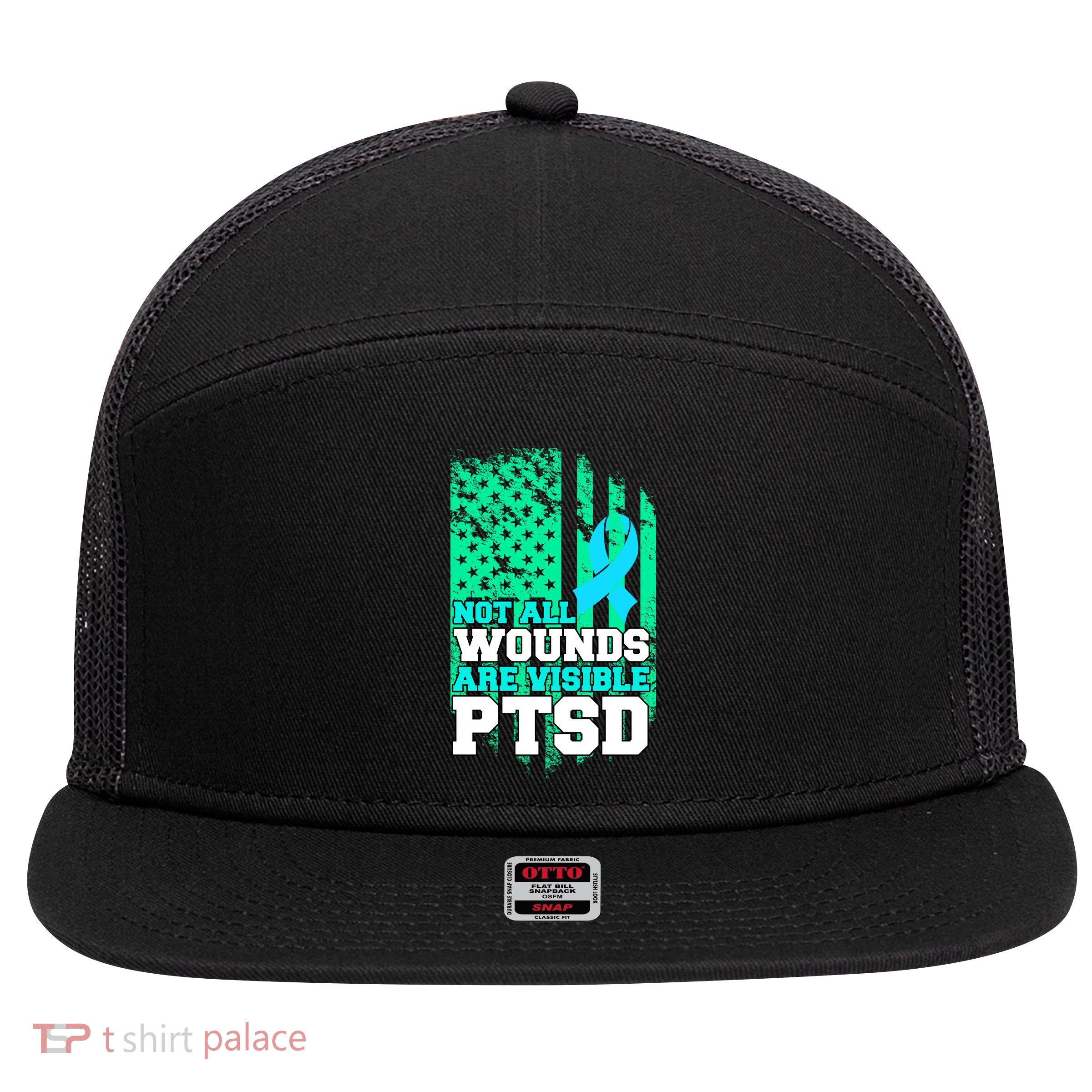 PTSD Flag Not All Wounds Are Visible 7 Panel Mesh Trucker Snapback Hat