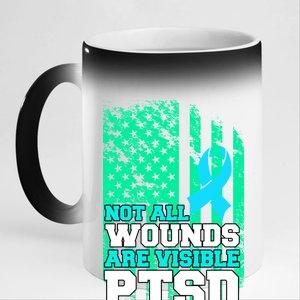 PTSD Flag Not All Wounds Are Visible 11oz Black Color Changing Mug