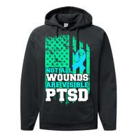 PTSD Flag Not All Wounds Are Visible Performance Fleece Hoodie