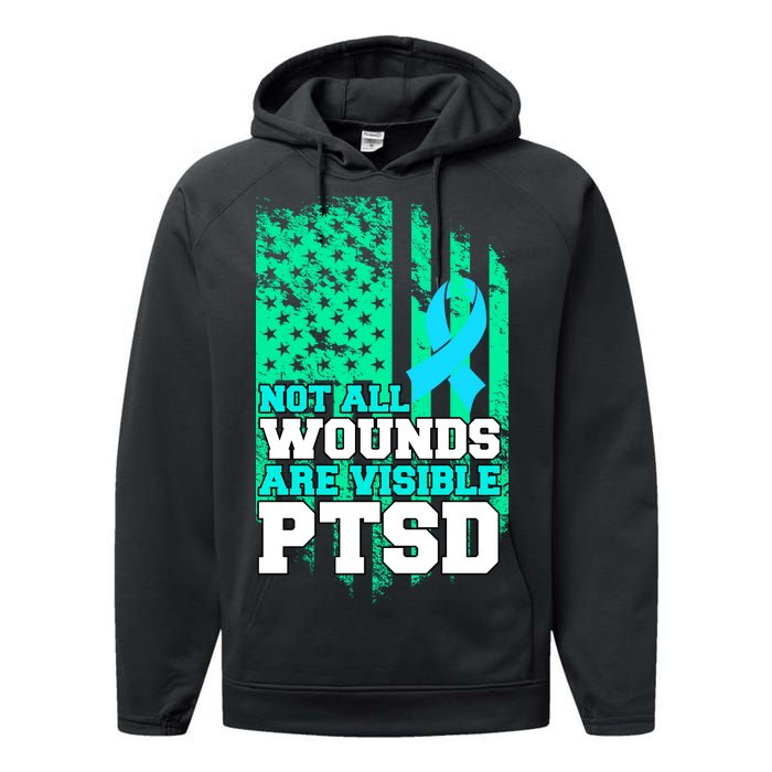 PTSD Flag Not All Wounds Are Visible Performance Fleece Hoodie