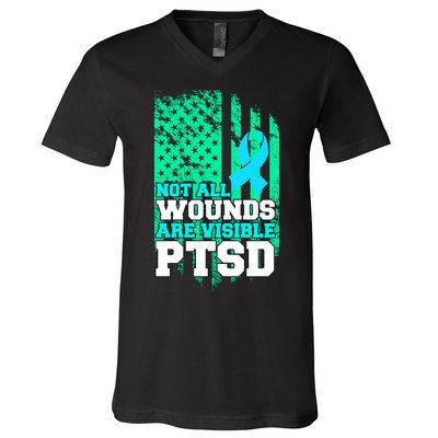 PTSD Flag Not All Wounds Are Visible V-Neck T-Shirt
