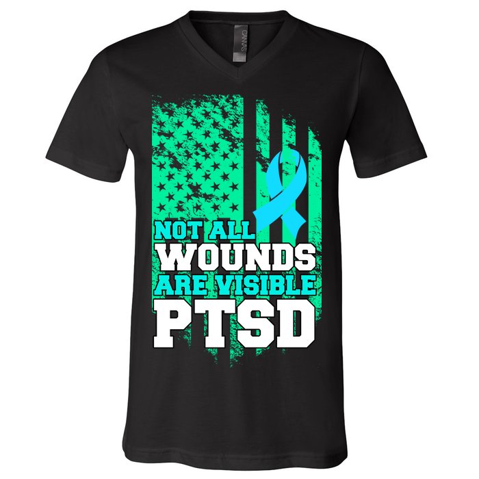 PTSD Flag Not All Wounds Are Visible V-Neck T-Shirt