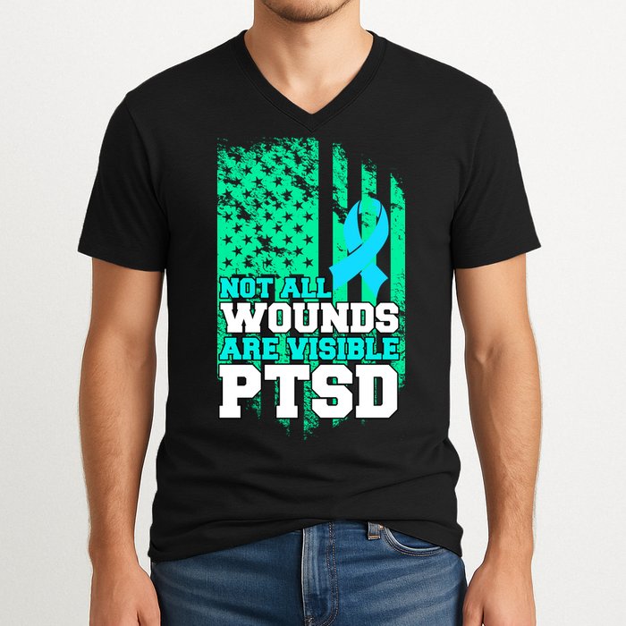 PTSD Flag Not All Wounds Are Visible V-Neck T-Shirt