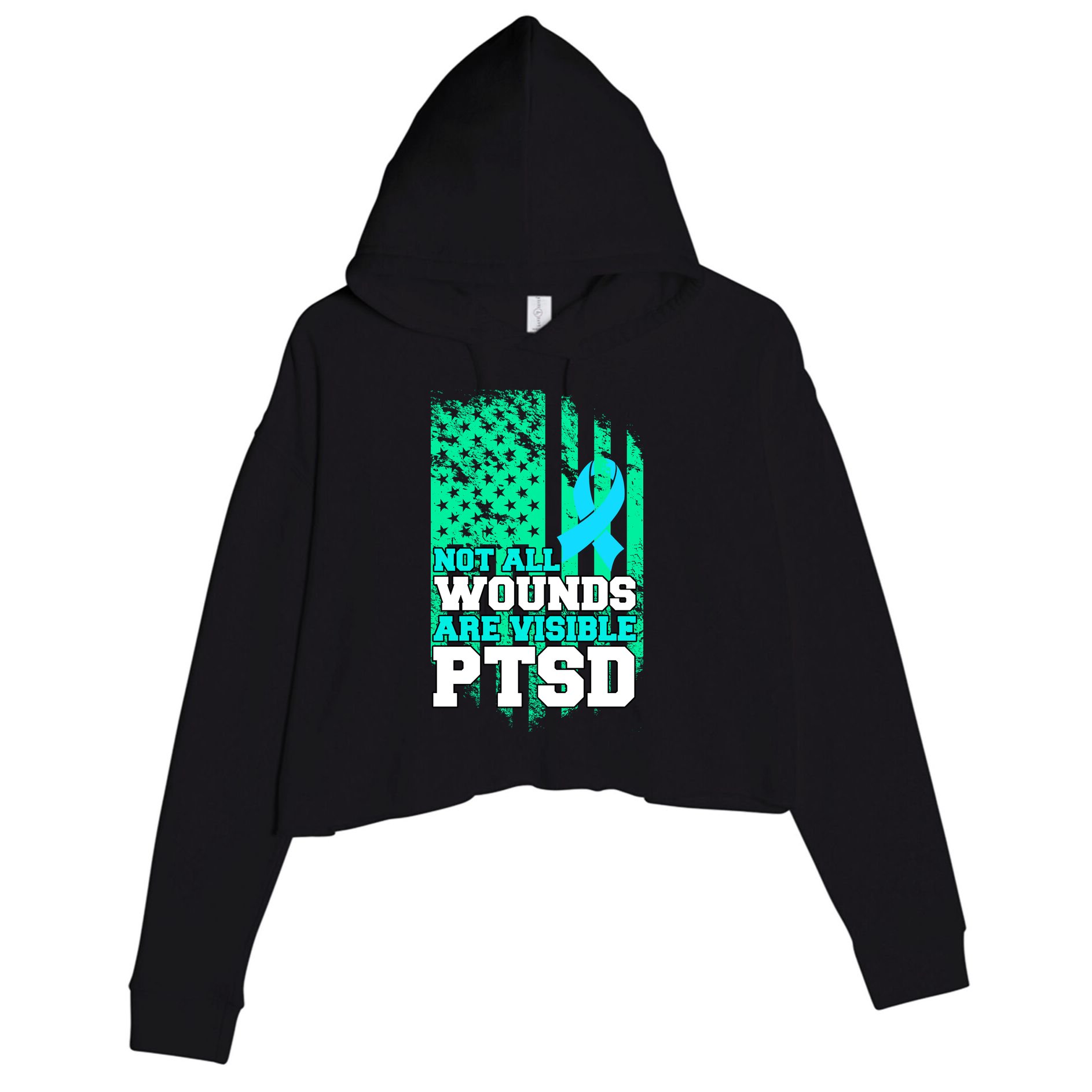 PTSD Flag Not All Wounds Are Visible Crop Fleece Hoodie
