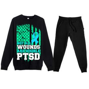 PTSD Flag Not All Wounds Are Visible Premium Crewneck Sweatsuit Set