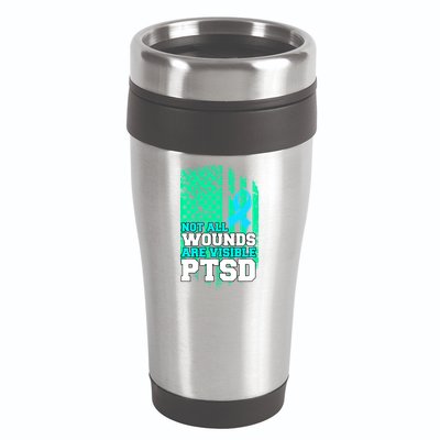 PTSD Flag Not All Wounds Are Visible 16oz Travel Tumbler