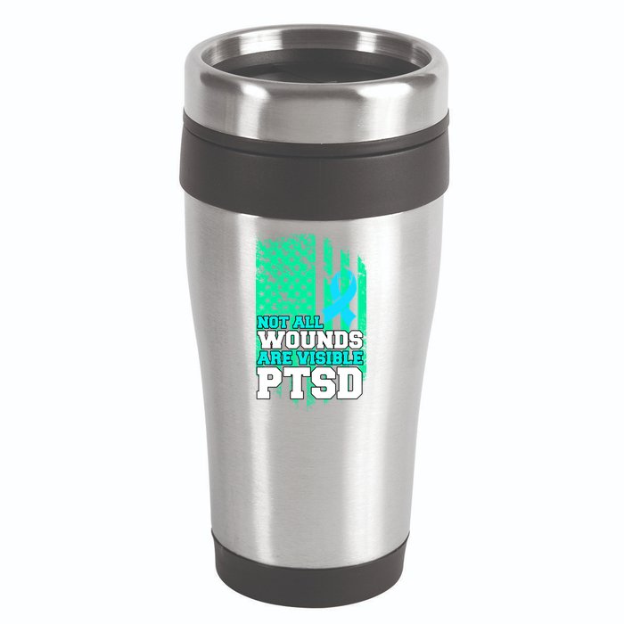 PTSD Flag Not All Wounds Are Visible 16oz Travel Tumbler