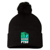 PTSD Flag Not All Wounds Are Visible Pom Pom 12in Knit Beanie
