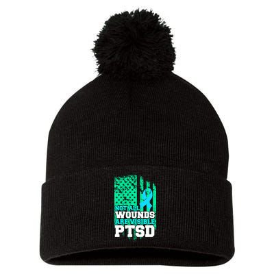 PTSD Flag Not All Wounds Are Visible Pom Pom 12in Knit Beanie