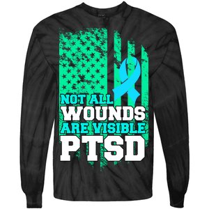 PTSD Flag Not All Wounds Are Visible Tie-Dye Long Sleeve Shirt