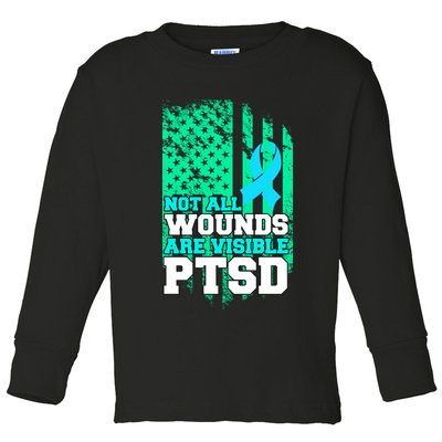 PTSD Flag Not All Wounds Are Visible Toddler Long Sleeve Shirt