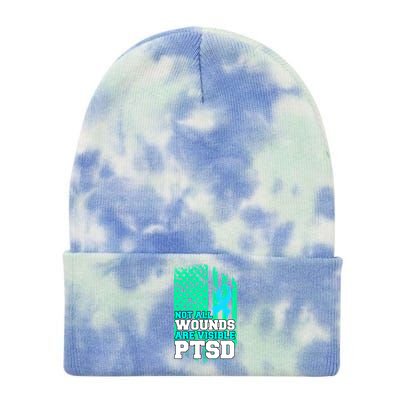 PTSD Flag Not All Wounds Are Visible Tie Dye 12in Knit Beanie