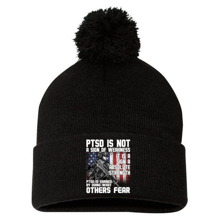 PTSD Is Not A Sign Of Weakness Support Military Troops Pom Pom 12in Knit Beanie