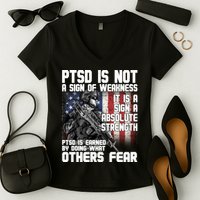 PTSD Is Not A Sign Of Weakness Support Military Troops Women's V-Neck T-Shirt