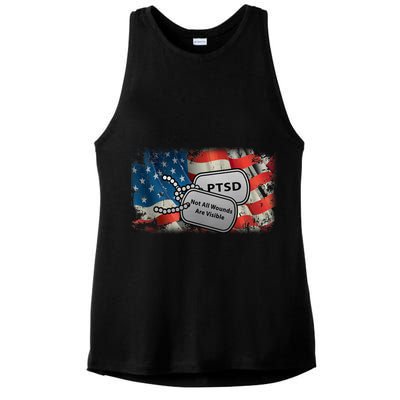 PTSD Not All Wounds Are Visible Dog Tags Ladies PosiCharge Tri-Blend Wicking Tank