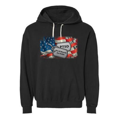 PTSD Not All Wounds Are Visible Dog Tags Garment-Dyed Fleece Hoodie